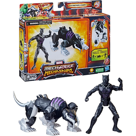 Marvel Mech Strike Black Panther & Sabre Claw Mechasaur 4-Inch Action Figure