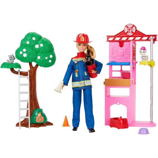 Barbie Careers Firefighter Doll Playset with Fire Station & Tree Pets