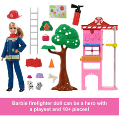 Barbie Careers Firefighter Doll Playset with Fire Station & Tree Pets