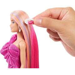 Barbie Doll Fun & Fancy Long Hair Pink Dress & 10 Play Accessories