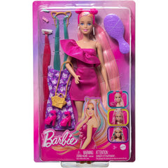 Barbie Doll Fun & Fancy Long Hair Pink Dress & 10 Play Accessories