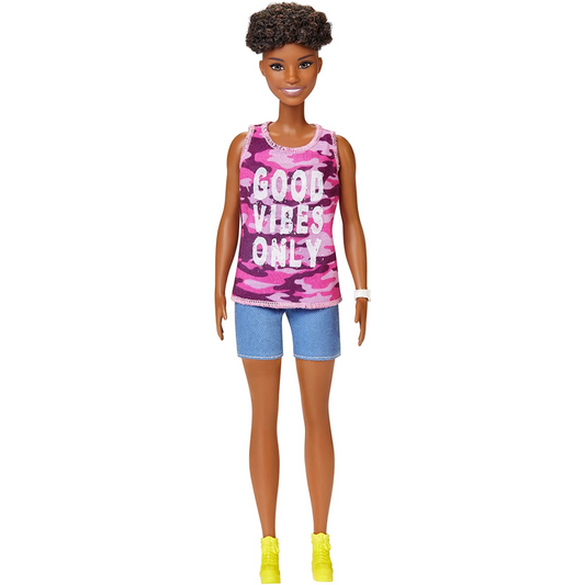 Barbie Fashionistas Doll Short Curly Brunette Hair Good Vibes