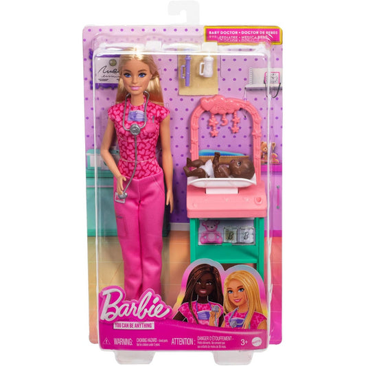 Barbie You Can Be Anything Blonde Baby Doctor Doll with Baby and Furniture