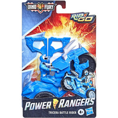 Power Rangers Tricera Dino Fury Figure & Vehicle Battle Rider (Blue) Rip N Go