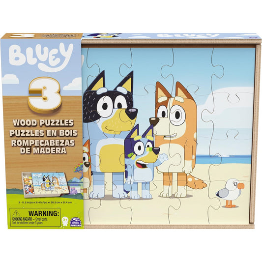 Bluey 3 Wood Puzzles Jigsaw Bundle with Storage Tray