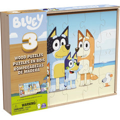 Bluey 3 Wood Puzzles Jigsaw Bundle with Storage Tray