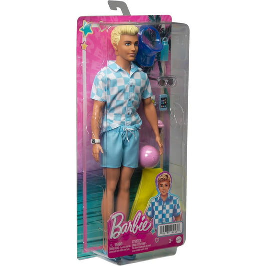 Barbie Blonde Ken Beach Doll with Blue Button Down and Swim Trunks Visor Towel