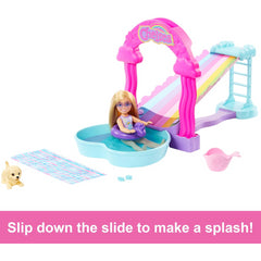 Barbie Chelsea Rainbow Water Slide Playset with Doll Dog & Accessories