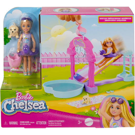 Barbie Chelsea Rainbow Water Slide Playset with Doll Dog & Accessories