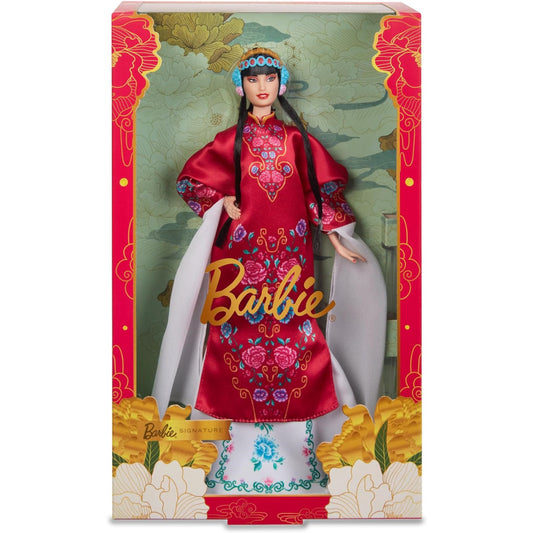 Barbie Signature Lunar New Year Doll in Red Floral Robe Peking Opera Accessories