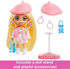 Barbie Extra Mini Doll Blonde with Beret and Varsity Jacket and Gummy Bear Purse