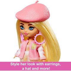 Barbie Extra Mini Doll Blonde with Beret and Varsity Jacket and Gummy Bear Purse