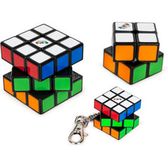 Rubiks Family Pack of 3 Puzzles - Large and Mini Cube and Keychain Cube