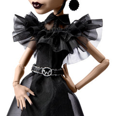 Monster High Wednesday Rave N Wednesday Doll with Black Gown and Stand