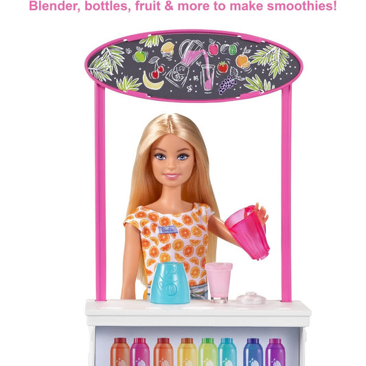 Barbie Smoothie Bar Playset With Blonde Doll & 10 Accessories