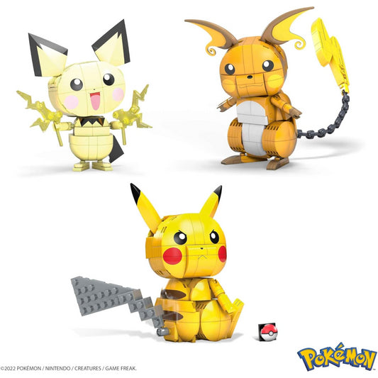 Mega Pokemon Figures Toy Building Set  4-Inch Pikachu Raichu and Pichu Trio