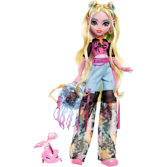 Monster High Lagoona Blue Core Doll in Mesh Tee Cargo Pants and Pet Fish Neptuna