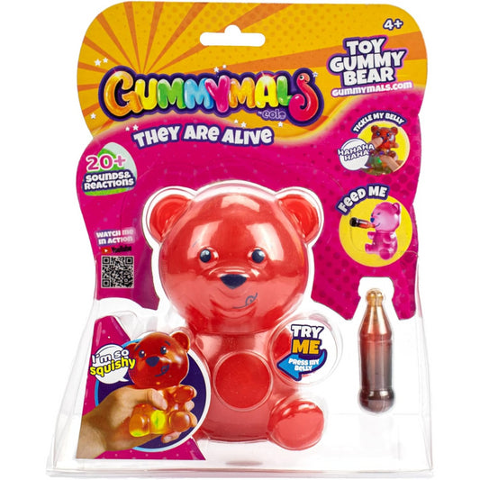 Gummymals Squishy Gummy Interactive Pet Bear with 10 Reactions & Sounds - Red