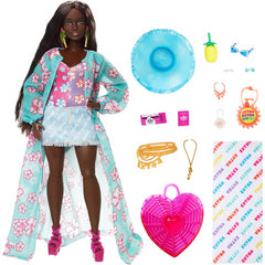 Barbie Extra Doll with Beach Fashion Fly Hat and Tropical Coverup Oversized Bag