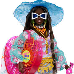 Barbie Extra Doll with Beach Fashion Fly Hat and Tropical Coverup Oversized Bag