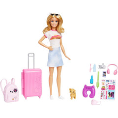 Barbie Doll and Accessories Malibu Travel Set with Puppy and 10+ Pieces