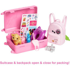 Barbie Doll and Accessories Malibu Travel Set with Puppy and 10+ Pieces