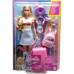 Barbie Doll and Accessories Malibu Travel Set with Puppy and 10+ Pieces