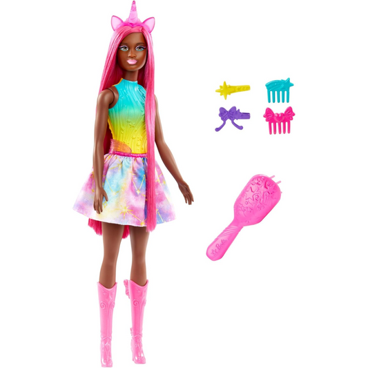 Barbie Unicorn Doll with 7-Inch-Long Magenta Fantasy Hair and Accessories