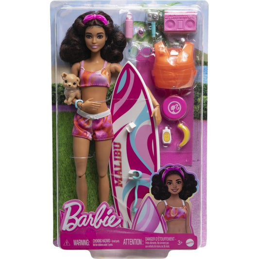 Barbie Beach Doll With Surfboard and Puppy