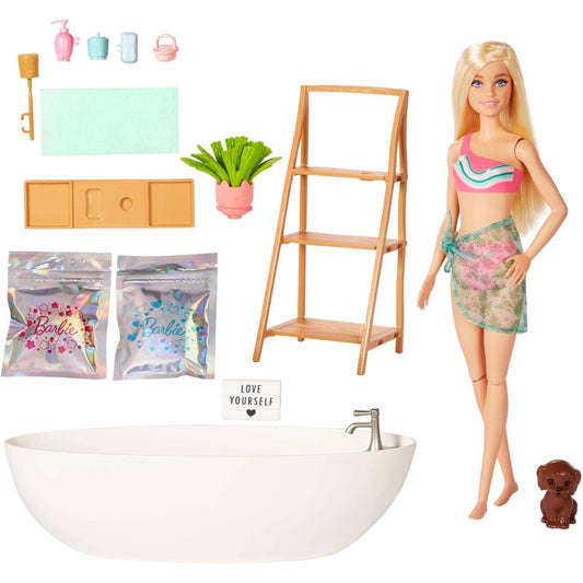 Barbie Doll and Bathtub Playset with Puppy Colorful Confetti & Accessories