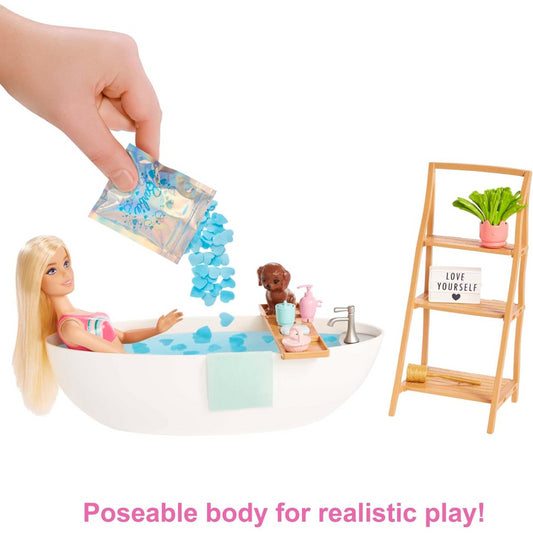 Barbie Doll and Bathtub Playset with Puppy Colorful Confetti & Accessories