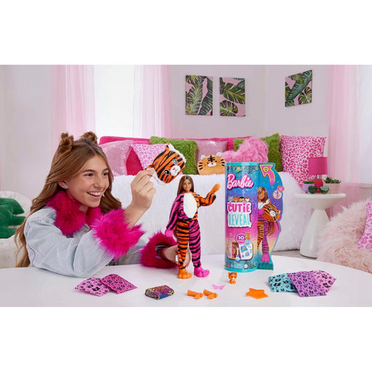 Barbie Cutie Reveal Doll and Accessories with Tiger Plush Costume & 10 Surprises