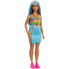 Barbie Fashionistas Doll 65th Anniversary #218 - Long Blue Hair Rainbow Top