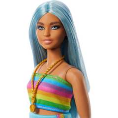 Barbie Fashionistas Doll 65th Anniversary #218 - Long Blue Hair Rainbow Top