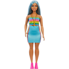 Barbie Fashionistas Doll 65th Anniversary #218 - Long Blue Hair Rainbow Top