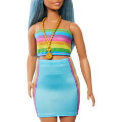 Barbie Fashionistas Doll 65th Anniversary #218 - Long Blue Hair Rainbow Top