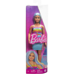 Barbie Fashionistas Doll 65th Anniversary #218 - Long Blue Hair Rainbow Top