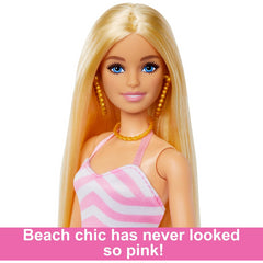 Barbie Malibu Beach Doll with Long Blonde Hair Pink and White Swimsuit