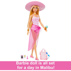 Barbie Malibu Beach Doll with Long Blonde Hair Pink and White Swimsuit