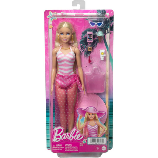 Barbie Malibu Beach Doll with Long Blonde Hair Pink and White Swimsuit