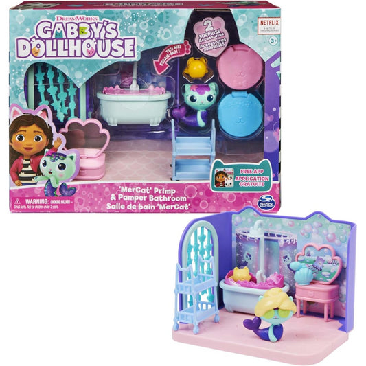 Gabby’s Dollhouse Primp and Pamper Bathroom with MerCat Figure