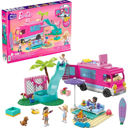 Mega Construx Barbie Building Toy Set Dream Camper Adventure 580Pcs