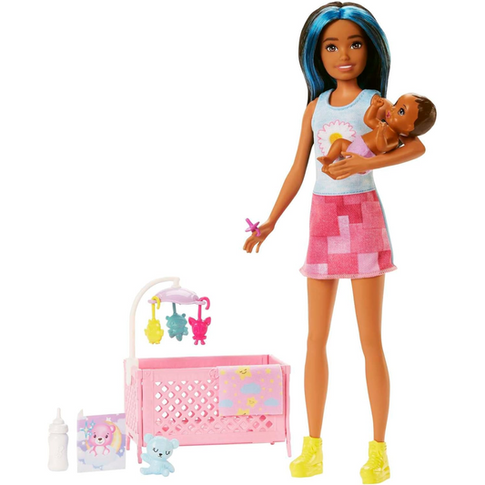 Barbie Doll Crib Playset with Skipper Sleepy Eyes Baby Sleepy Eyes Furniture