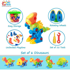 Toy Velt Dinosaur Pack of 6 Dinosaurs 218 Pieces Learning Toy (Damaged Box)