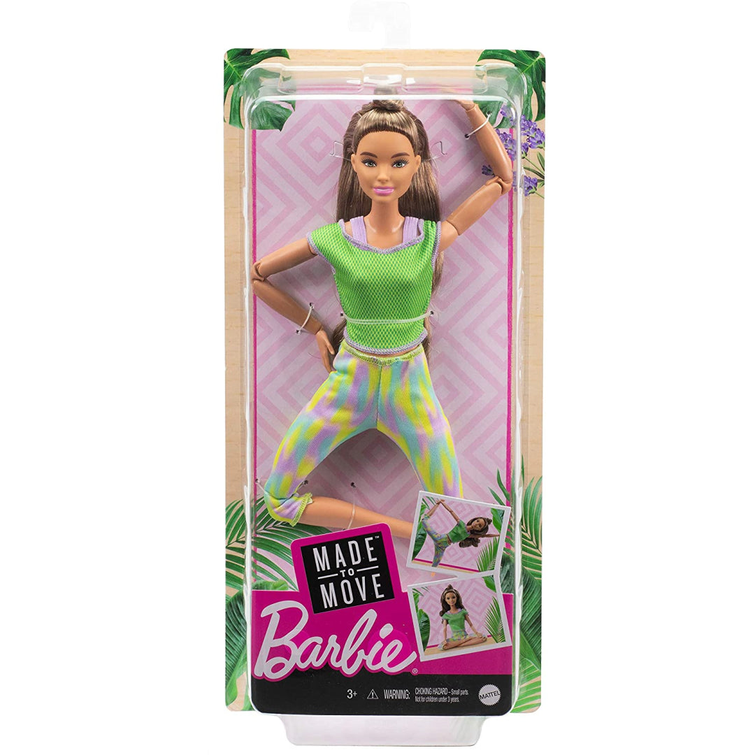 Barbie Made to Move Posable Doll in Green Color-Blocked Top and Yoga  Leggings, Flexible with Brown Hair - The Black Toy Store