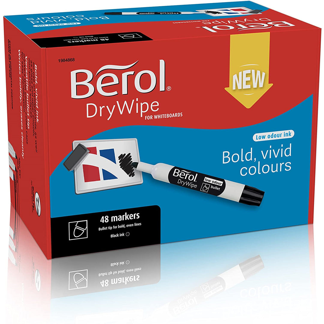 Berol Drywipe erase Markers in Black Box of 48 1993895 - Maqio