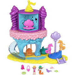 Polly Pocket Rainbow Funland Mermaid Cove Ride Playset Dolls & 5 Accessories