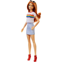 Barbie Fashionistas Doll with Long Red Hair Wearing Rainbow Graphic T-Shirt 122 - Maqio