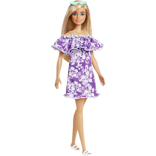 Barbie Loves The Ocean Purple Floral Dress with Ruffle and Blonde Hair