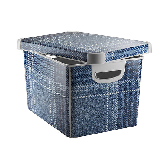 Curver 22L Storage Box with Lid Blue Tartan Effect 61805 - Maqio